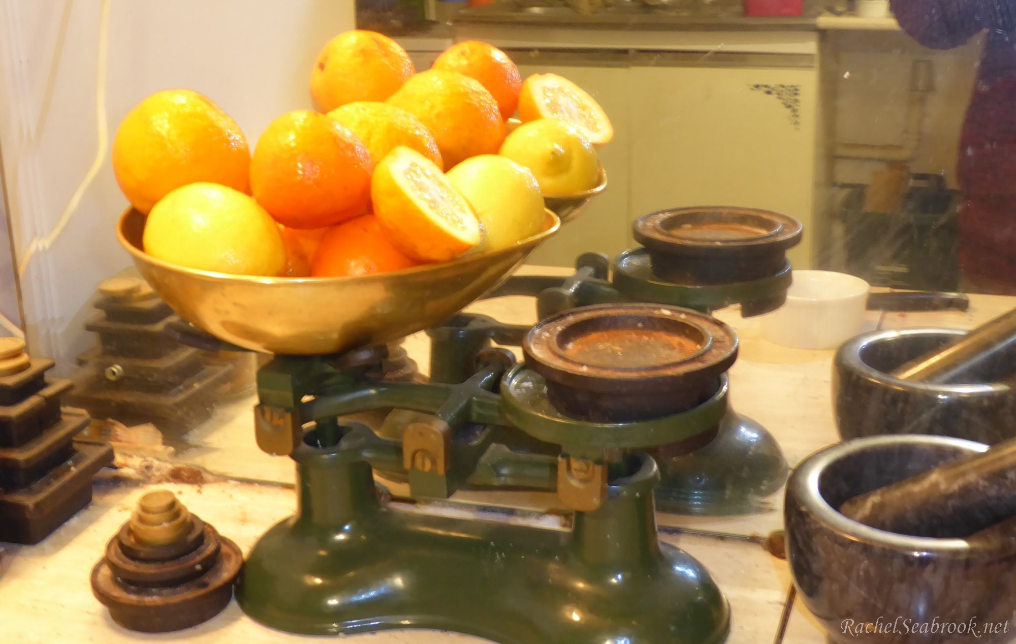 citrus fruit on kitchen scales